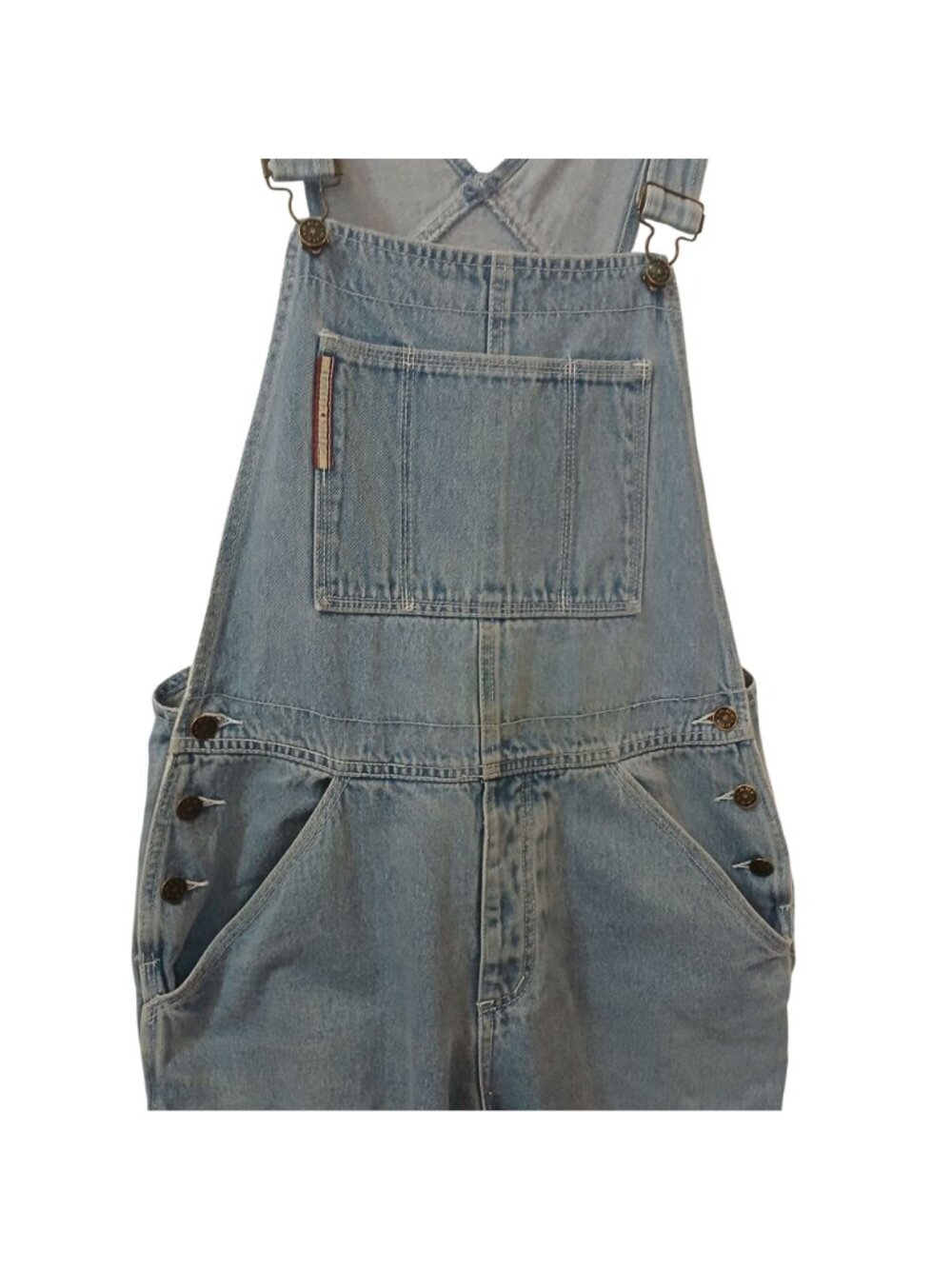 Vtg Abe Jeans Denim Overalls Womens Sz L Adj Straps Front Pocket Made Macau #B3 - Picture 13 of 13